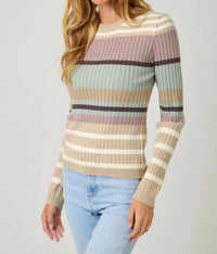 Mystree - Color Block Striped Ribbed Knit Sweater