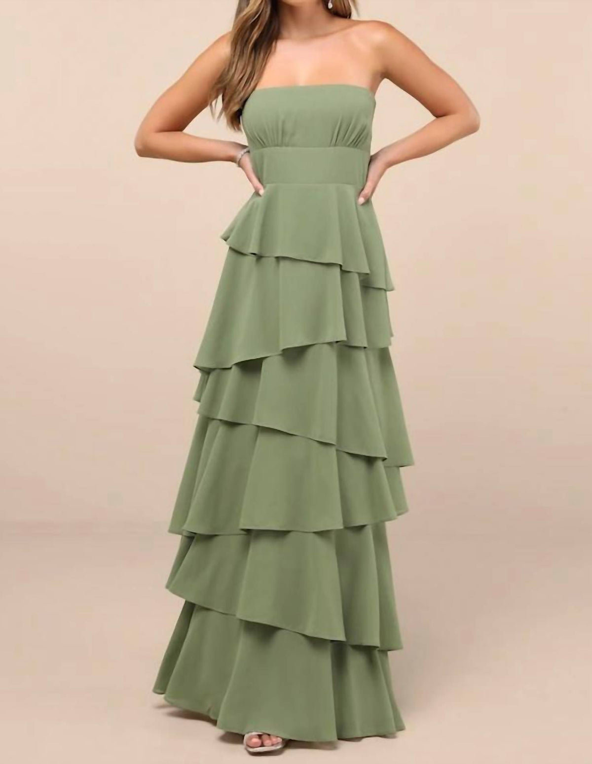 Lulus - Gorgeous Essence Strapless Tiered Maxi Dress