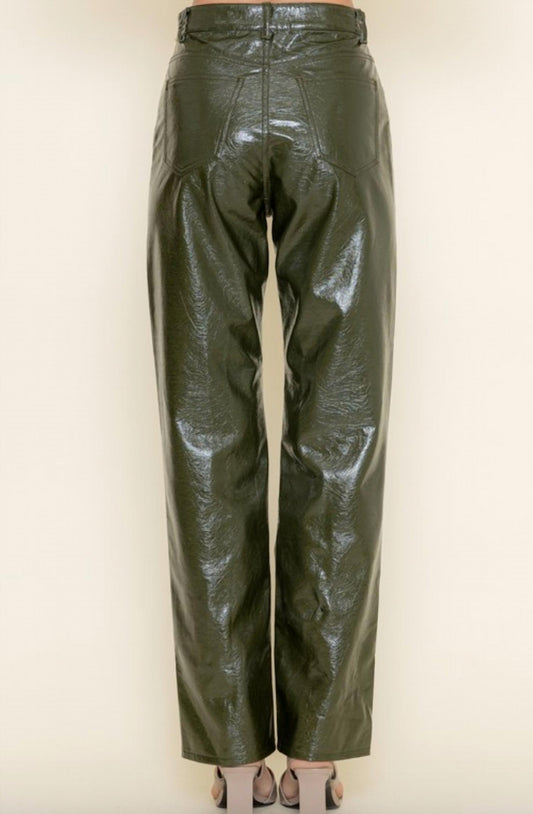 Fore Collection - High Waisted Wide Leg Glossy Leather Pants