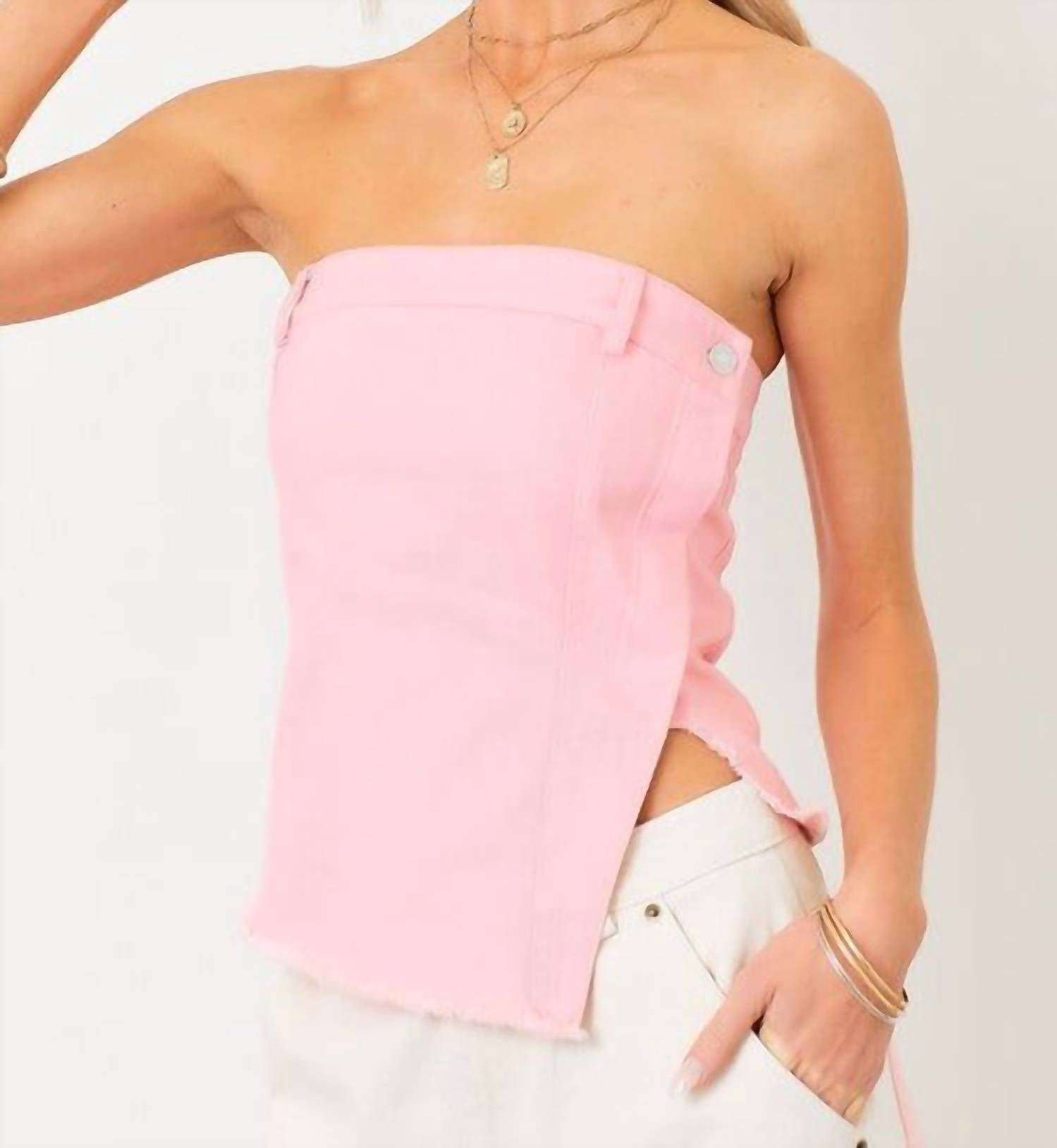 Baby Pink - Strapless Pink Denim Tube Top