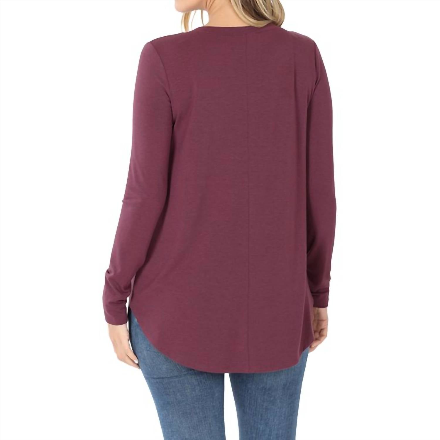 Zenana - Emmas V Neck Long Sleeve Top - Plus