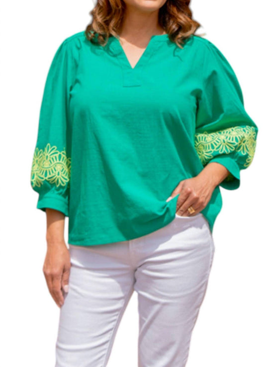 Jodifl - Embroidered Long Balloon Sleeve Top