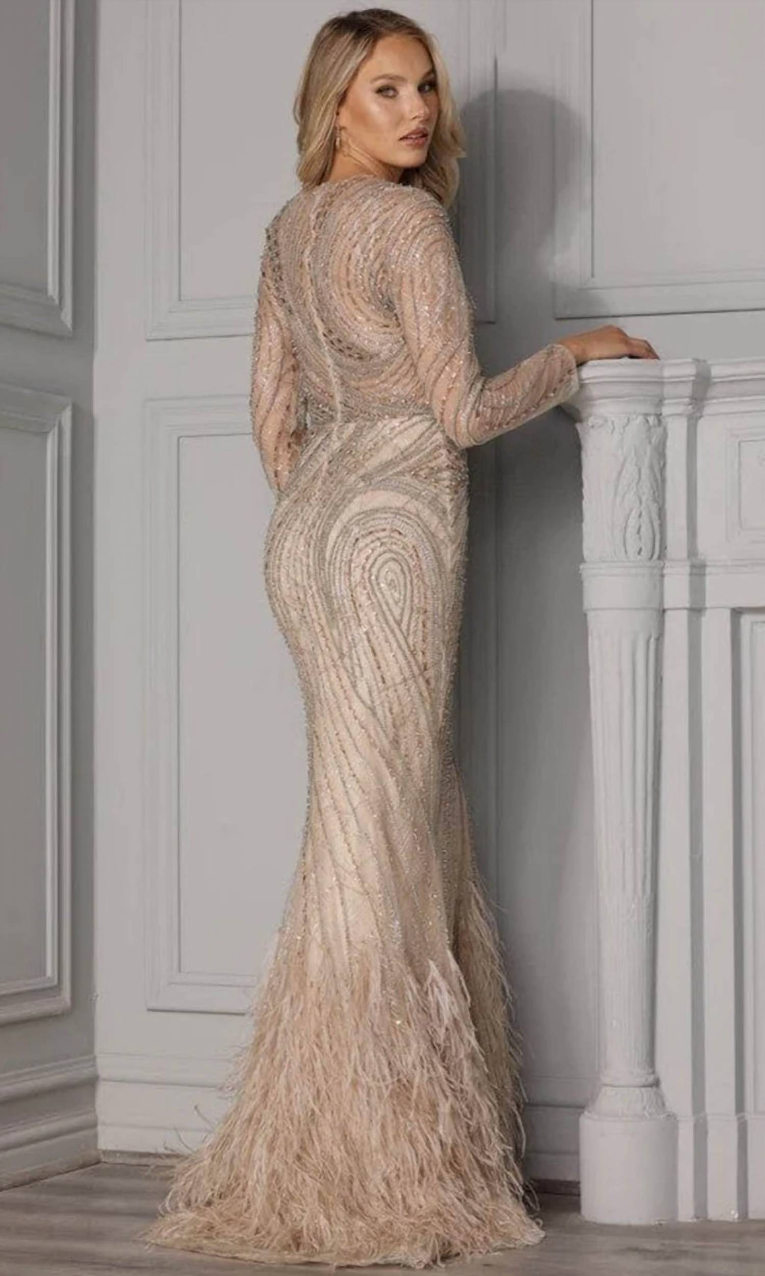 Terani Couture - Long Sleeve Mermaid Embellished Gown
