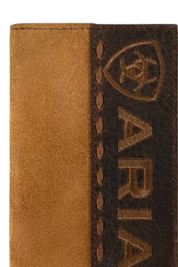 ARIAT Men's Roughout Leather Rodeo Wallet in tan - men's bag - detail view