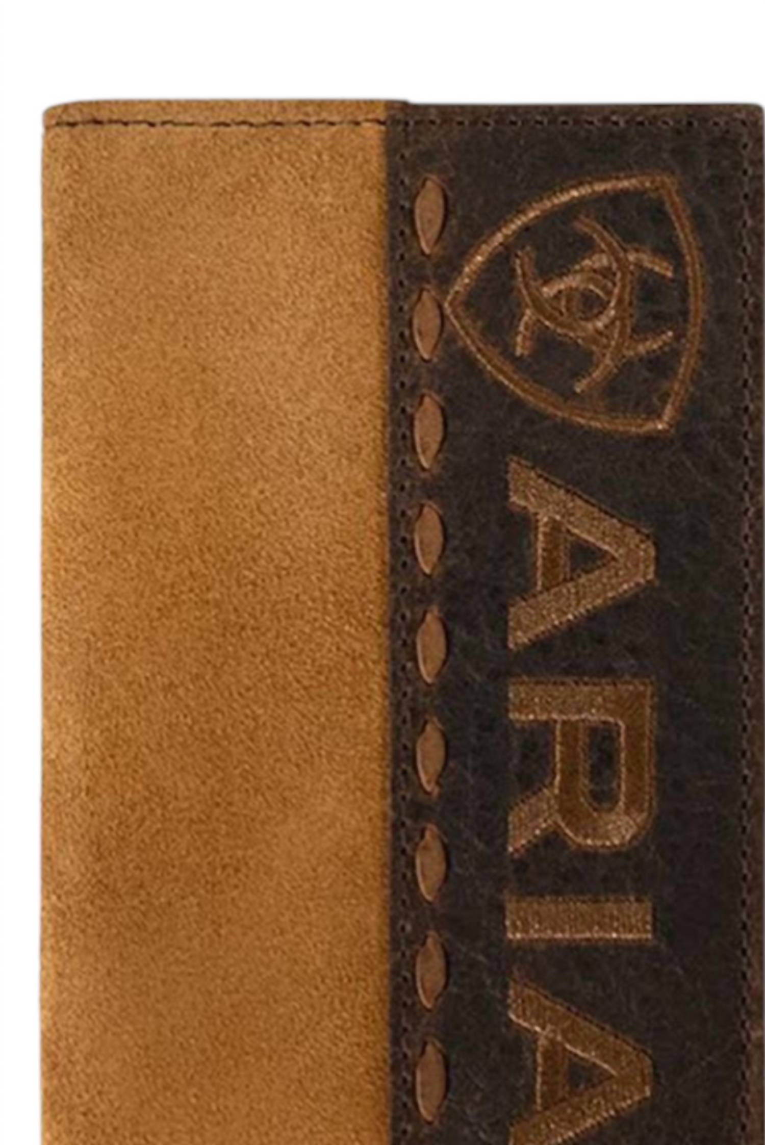 ARIAT Men's Roughout Leather Rodeo Wallet in tan - men's bag - detail view