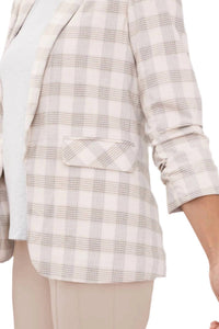 Peace Of Cloth - Lapel Collar Ruched Sleeve Plaid Crepe Blazer