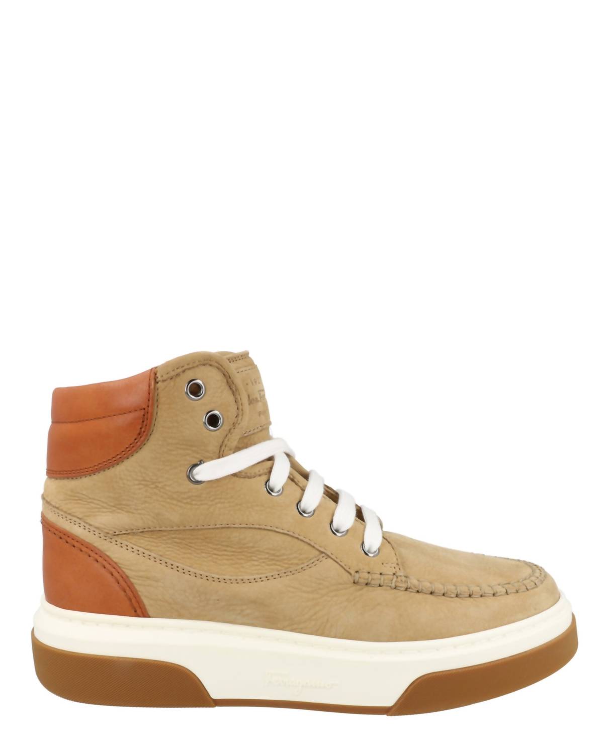 Salvatore Ferragamo Men's Cassina Suede High-top Sneakers in beige khaki - men's sneaker - detail view