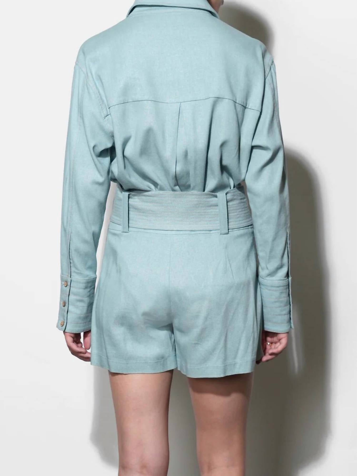 Greylin - Lily Belted Denim Linen Blend Shorts