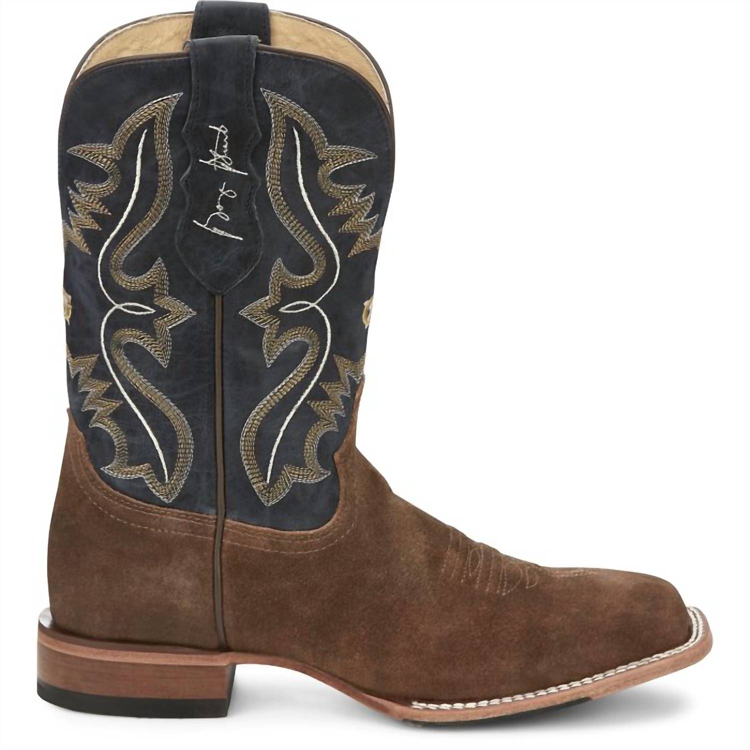 Justin Boots Men's Dillon Waxy Suede Square Toe Western Boots in tan - men's boots - detail view