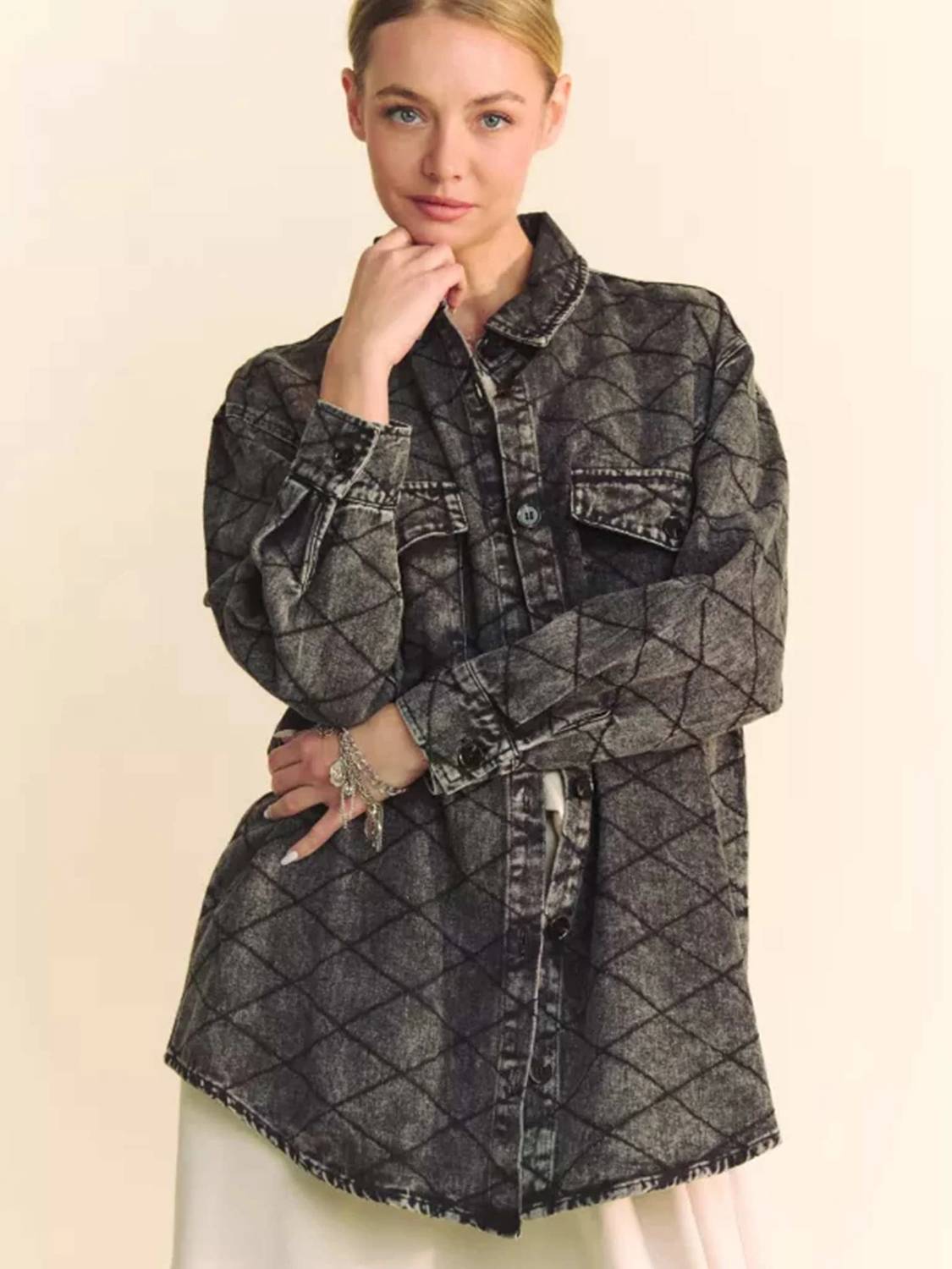 Davi & Dani - Quilted Denim Shirt Jacket