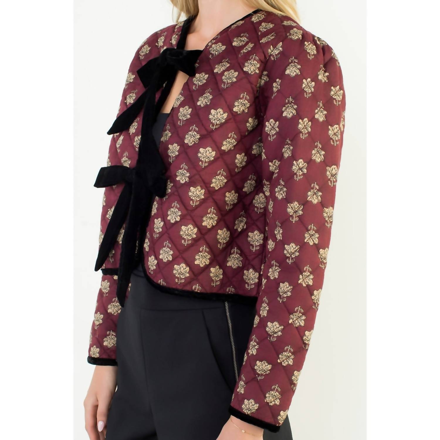 Thml - Velvet Bow Floral Quilted Jacket