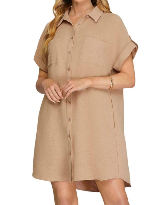 She + Sky - Drop Shoulder Button Up Shirt Dress