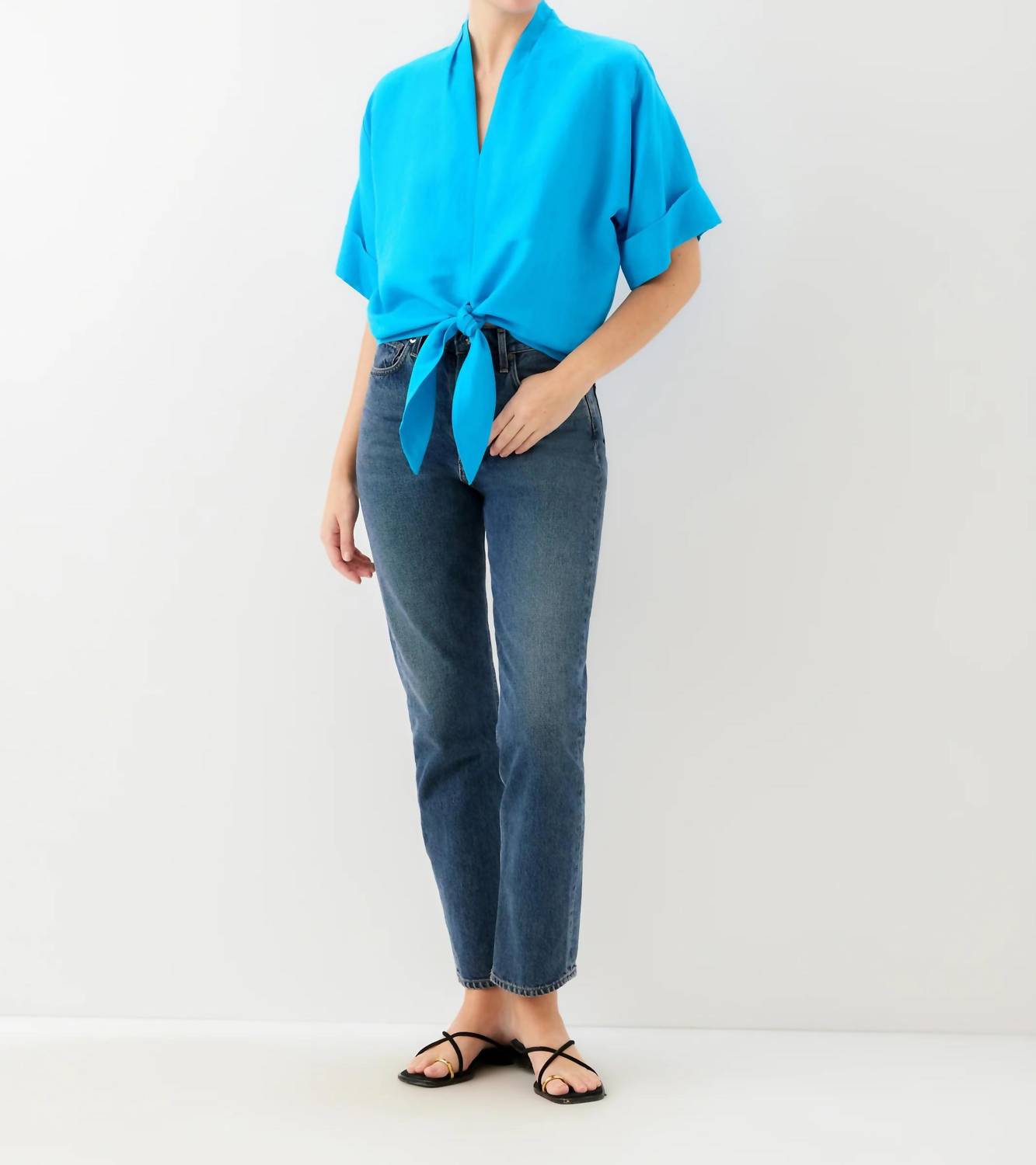 Fifteen Twenty - Women's Janice Cuffed Sleeve Tie-front Top
