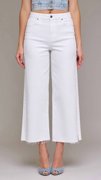 HIDDEN Women's High Rise Cropped Wide Leg Jeans in white clean - women's pants