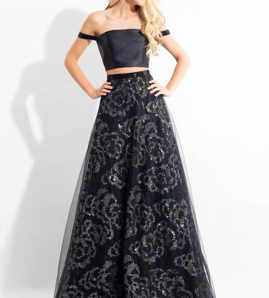 Rachel Allan - Floral Sequin Two-piece Gown