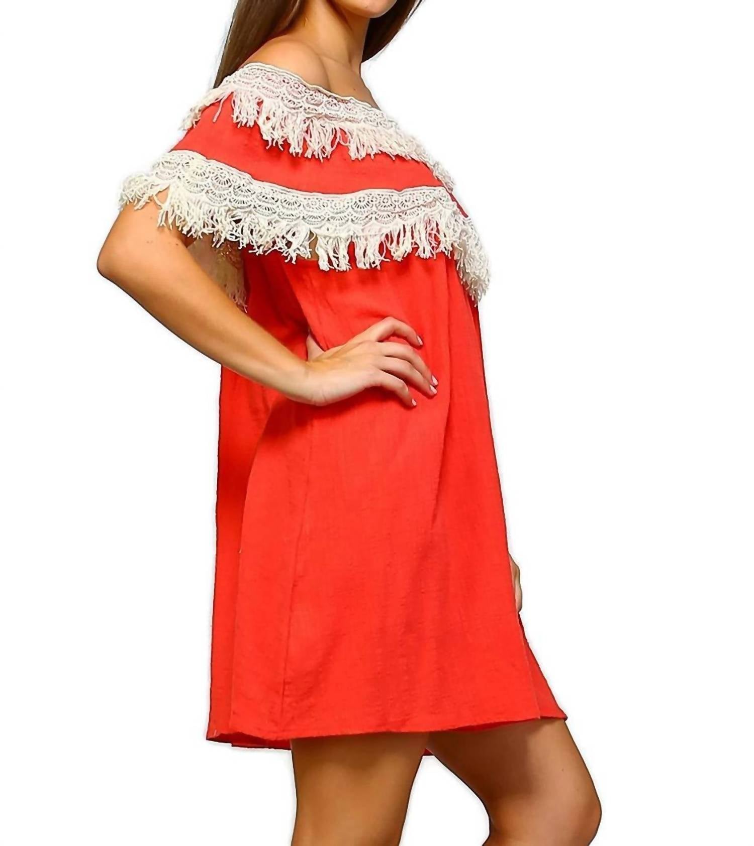 Velzera - Off The Shoulder Fringe Mini Dress