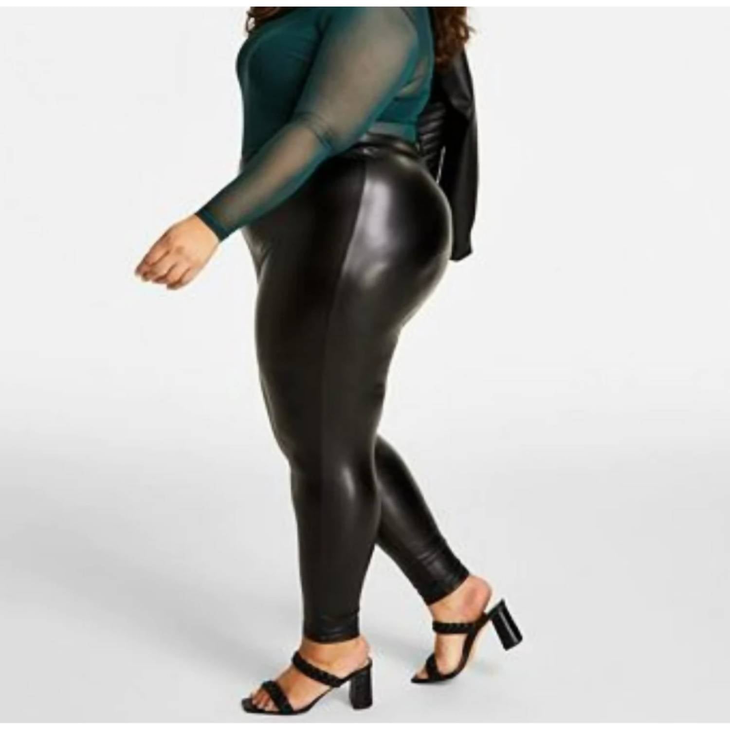 Nina Parker Faux Leather High Rise Leggings - Plus in black - women's pants - view 4