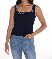 Frank Lyman Kiera Knit Sleeveless Top in navy - women's blouse