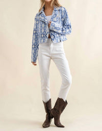 Blue B - Jacquard Aztec Crop Moto Jacket