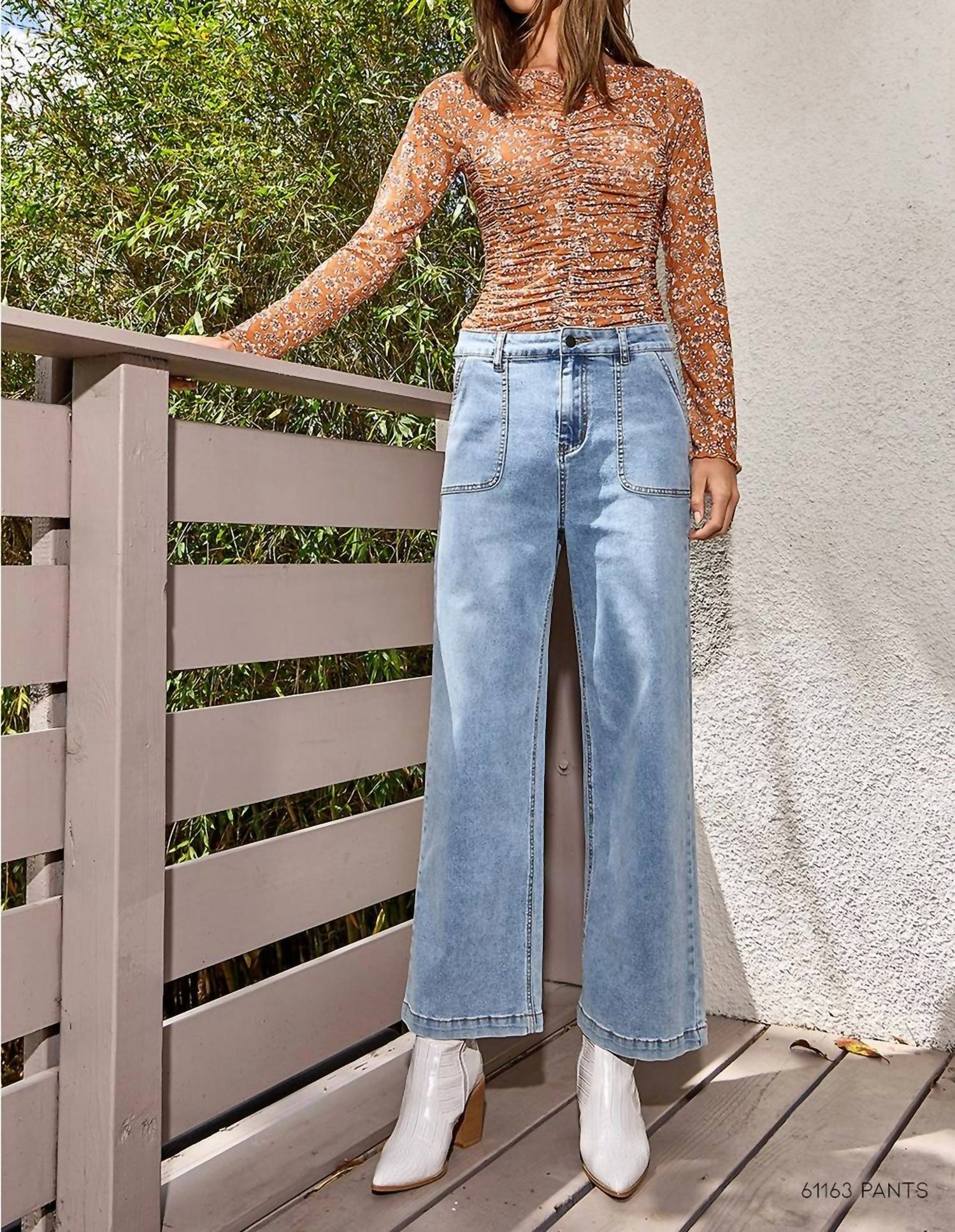 Mystree - Lettuce Hem Mesh Print Top