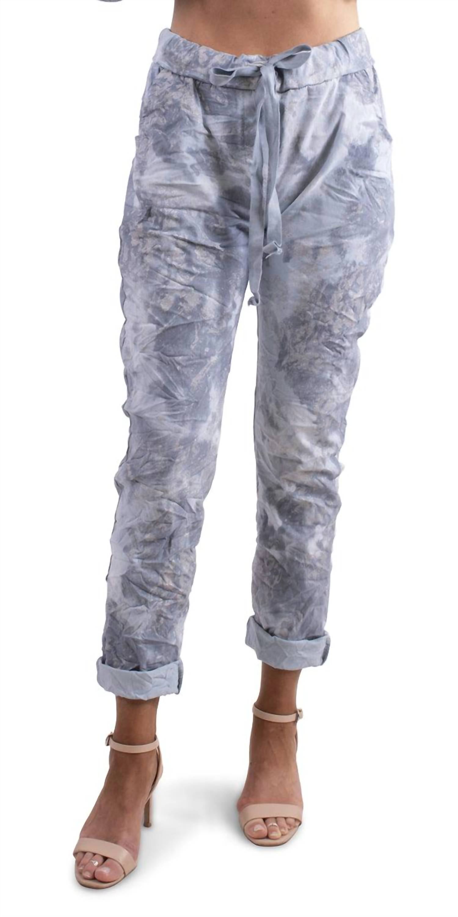Gigi Moda - Brillare Silver Glitter Splashed Paint Tie Waist Cropped Pants