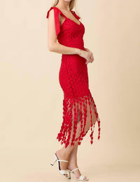 Main Strip - Shoulder Strap Tie With Heart Lace Fringe Dress