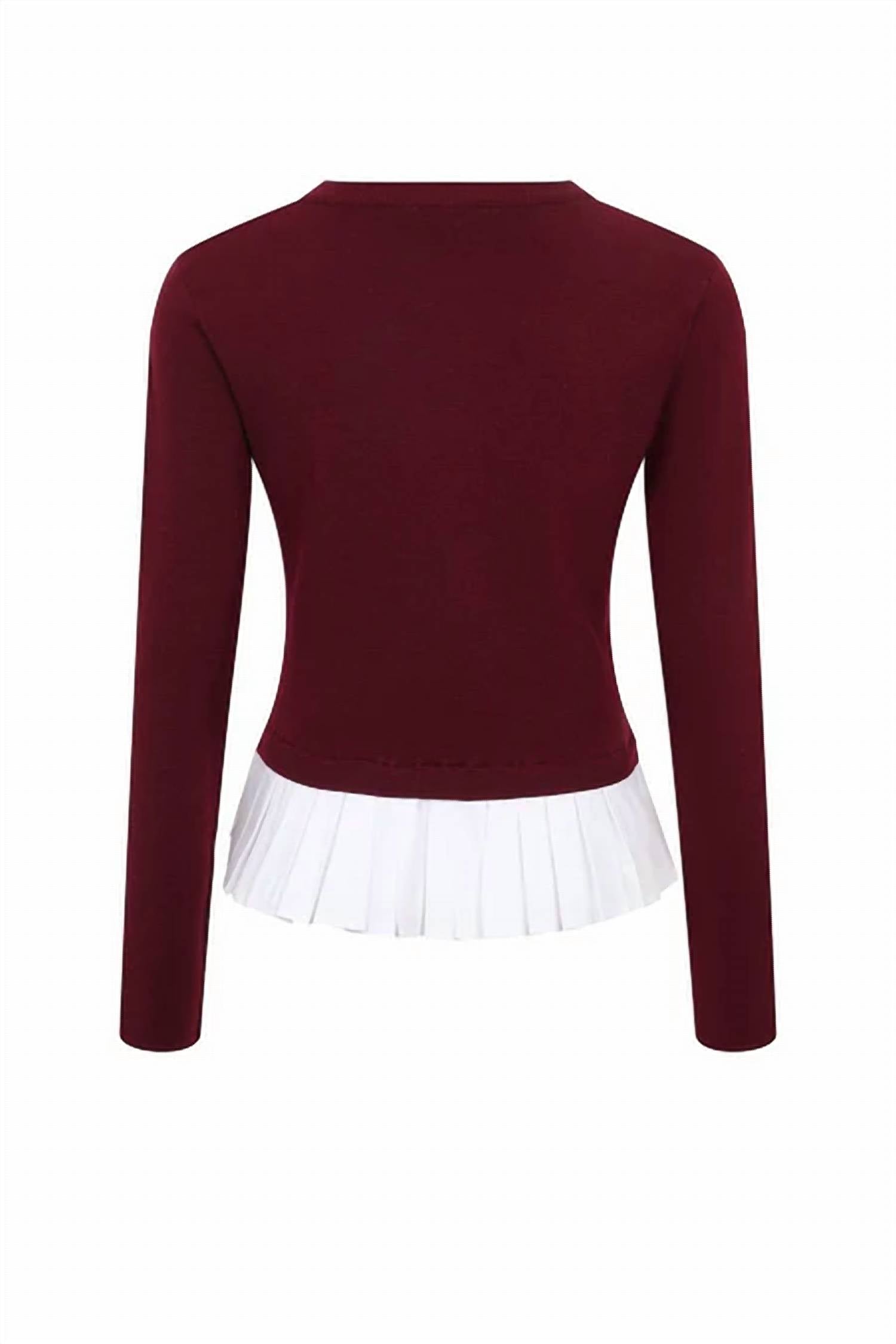 Rivr Women's Bellara Mixed Media Long Sleeve Top in burgundy red - women's long sleeve top - view 6