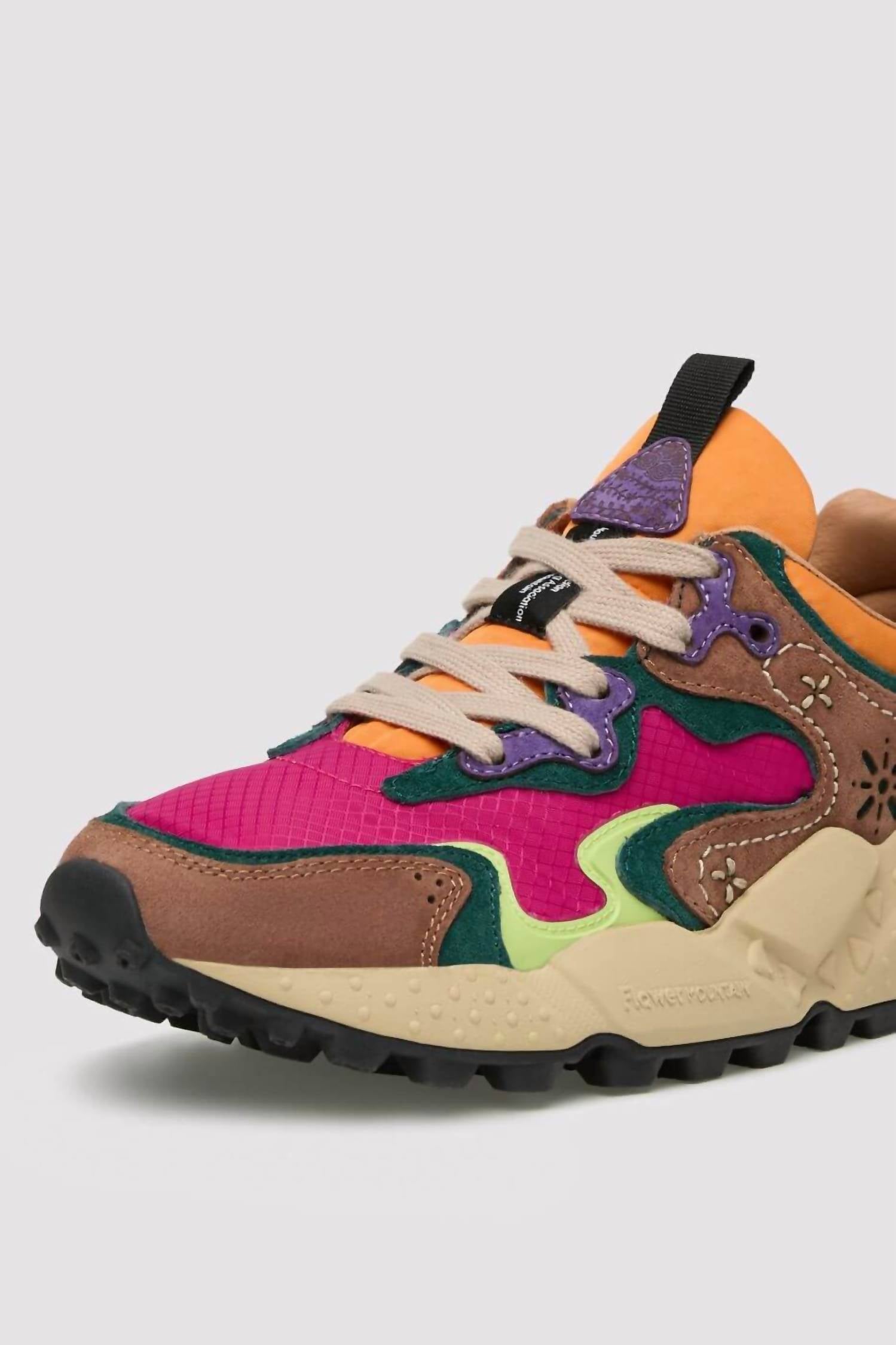 Flower Mountain Women's Rulis Squared Sneakers in light brown bordeaux lime - women's sneaker - detail view