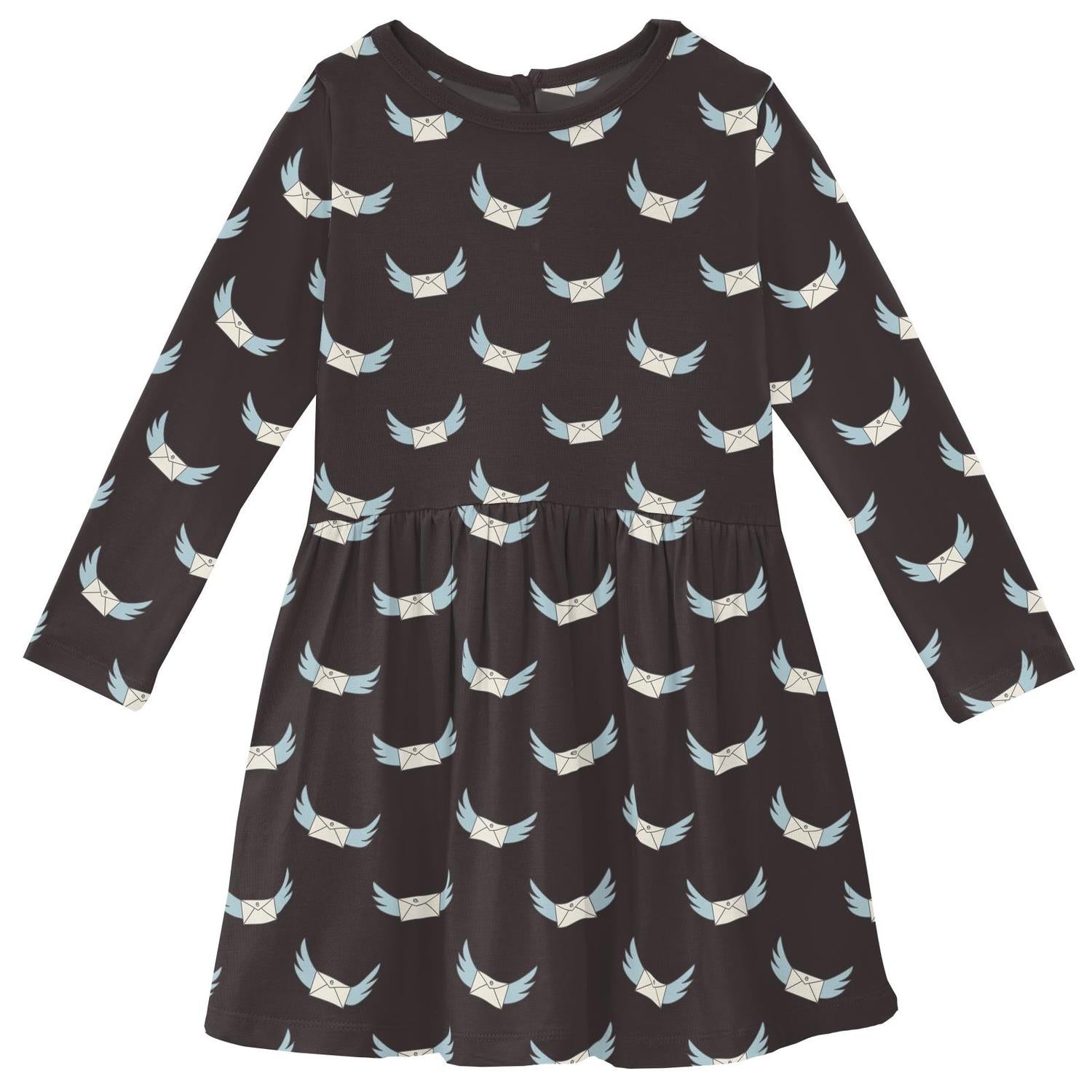 Kickee - Girls' Bamboo Print Long Sleeve Twirl Dress