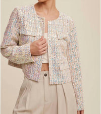 Listicle - Luxe Lights Sequin Cropped Tweed Jacket