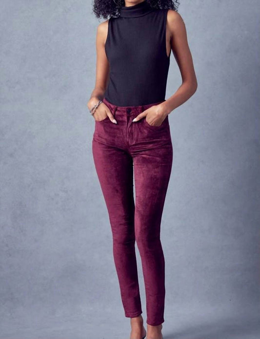 Kancan - Ginny Mid Rise Velvet Ankle Skinny Pants