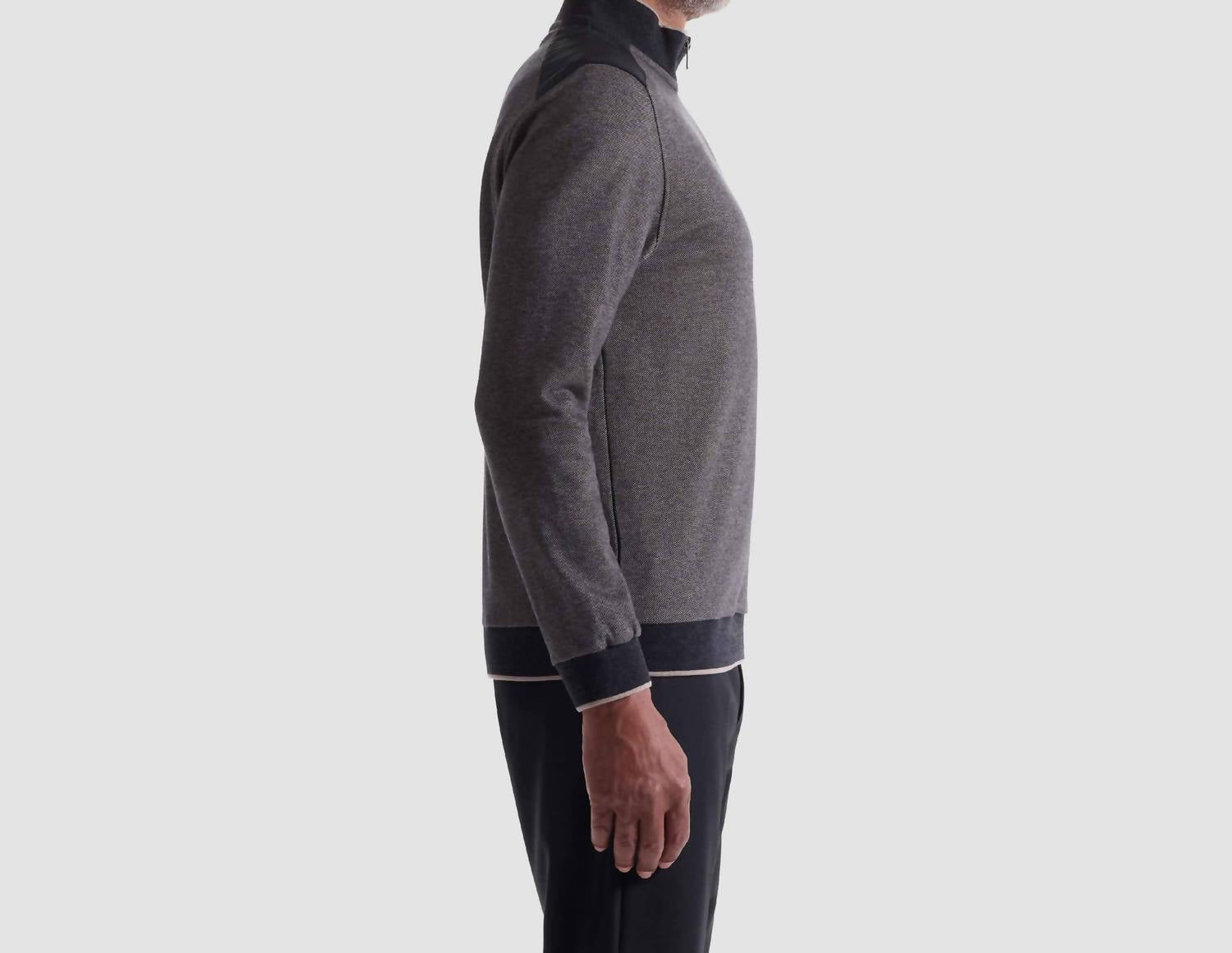 Bugatchi Uomo Diagonal Stripe Melange Quarter Zip Sweater in taupe - men's sweater - detail view
