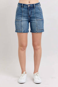 Judy Blue - Women's High Waist Utility Mid Length Jean Shorts
