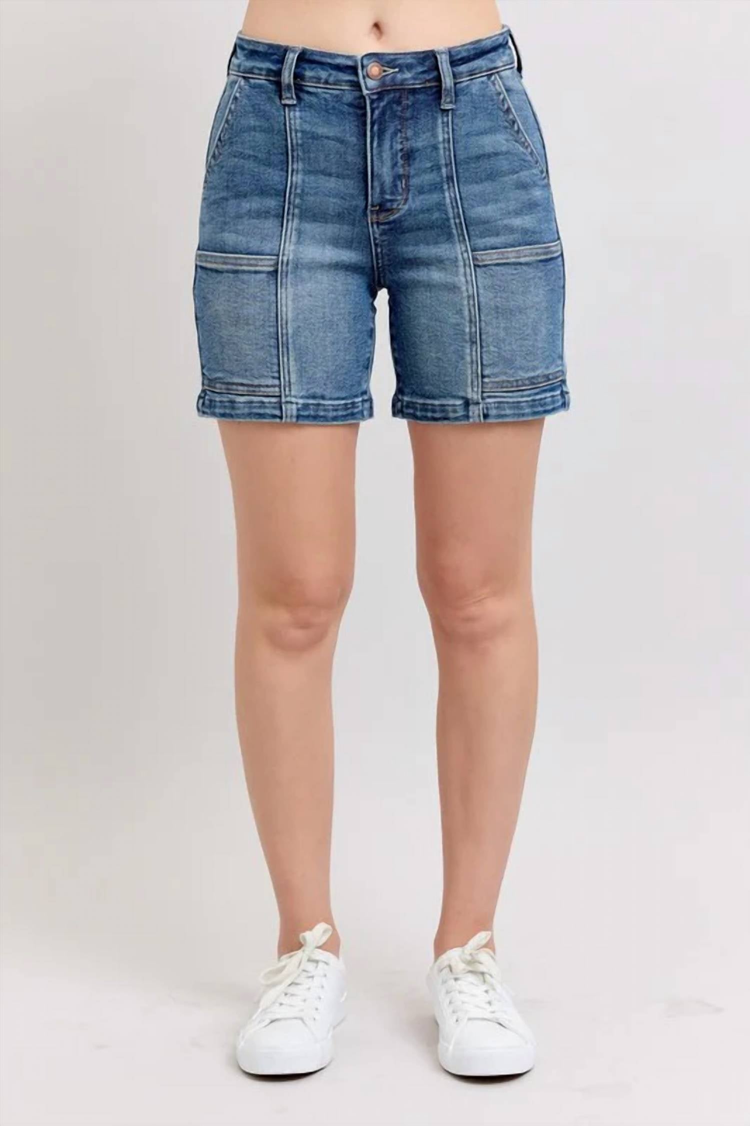 Judy Blue - Women's High Waist Utility Mid Length Jean Shorts