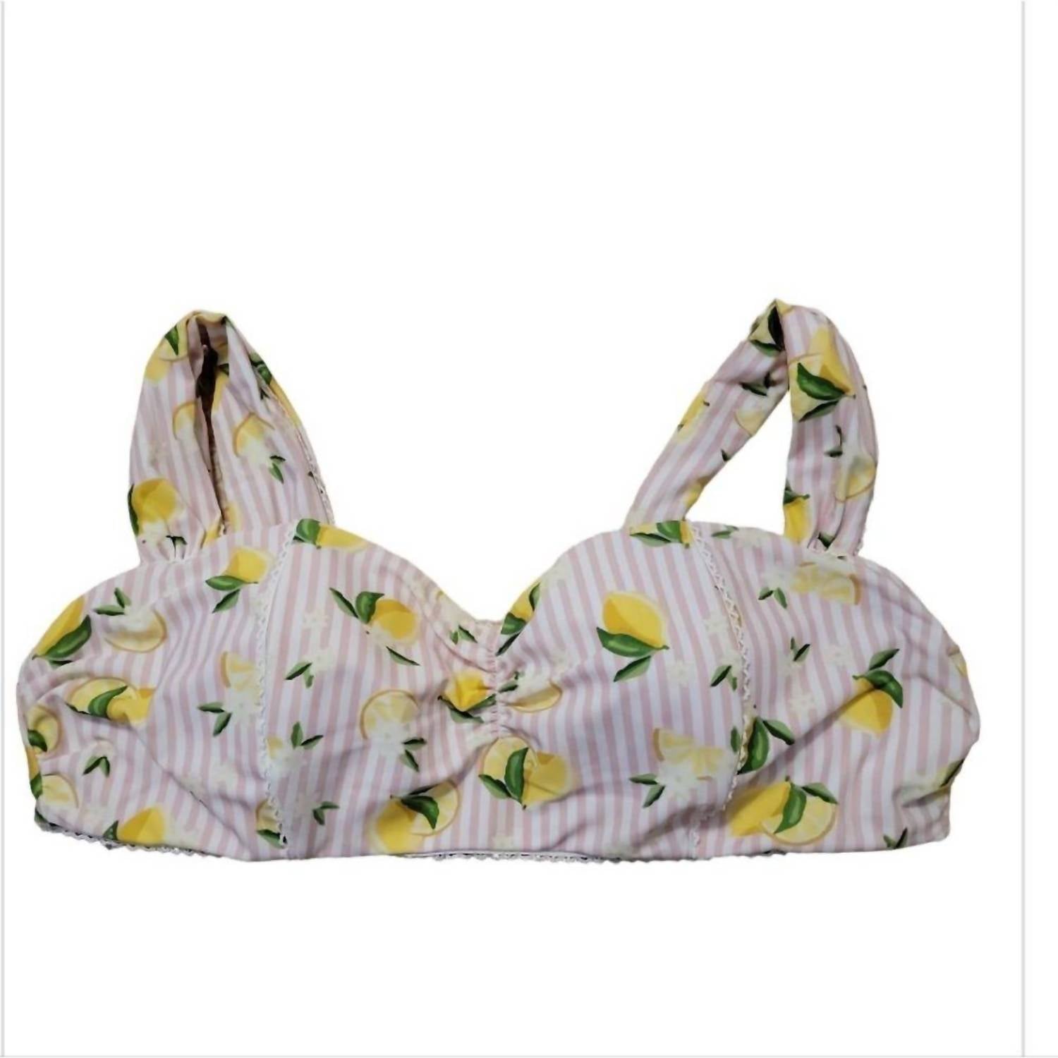 Unique Vintage - Stripes & Lemons Ruched Swim Top