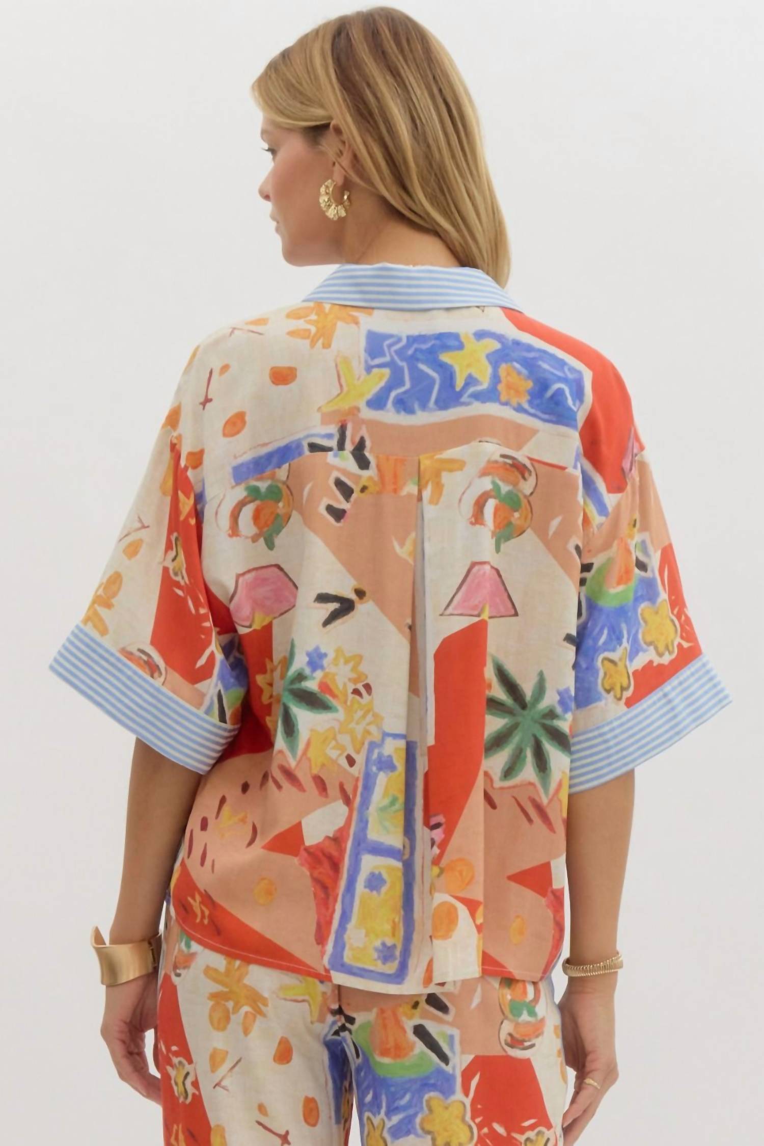 entro Valentina Button Front Top Top in beige - women's blouse - alternate view