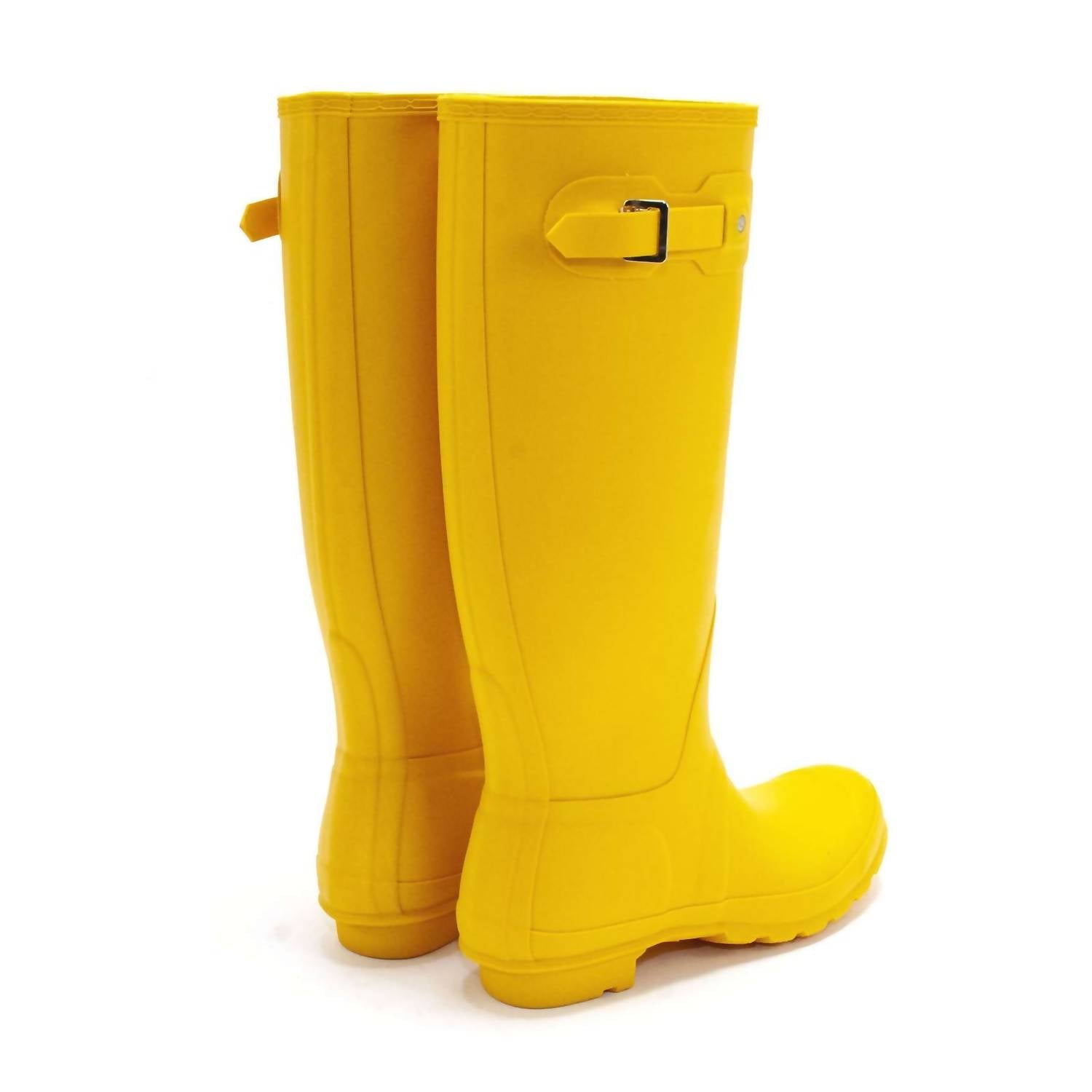 HUNTER Women's Original Tall Rain Boots in yellow - women's shoe - detail view