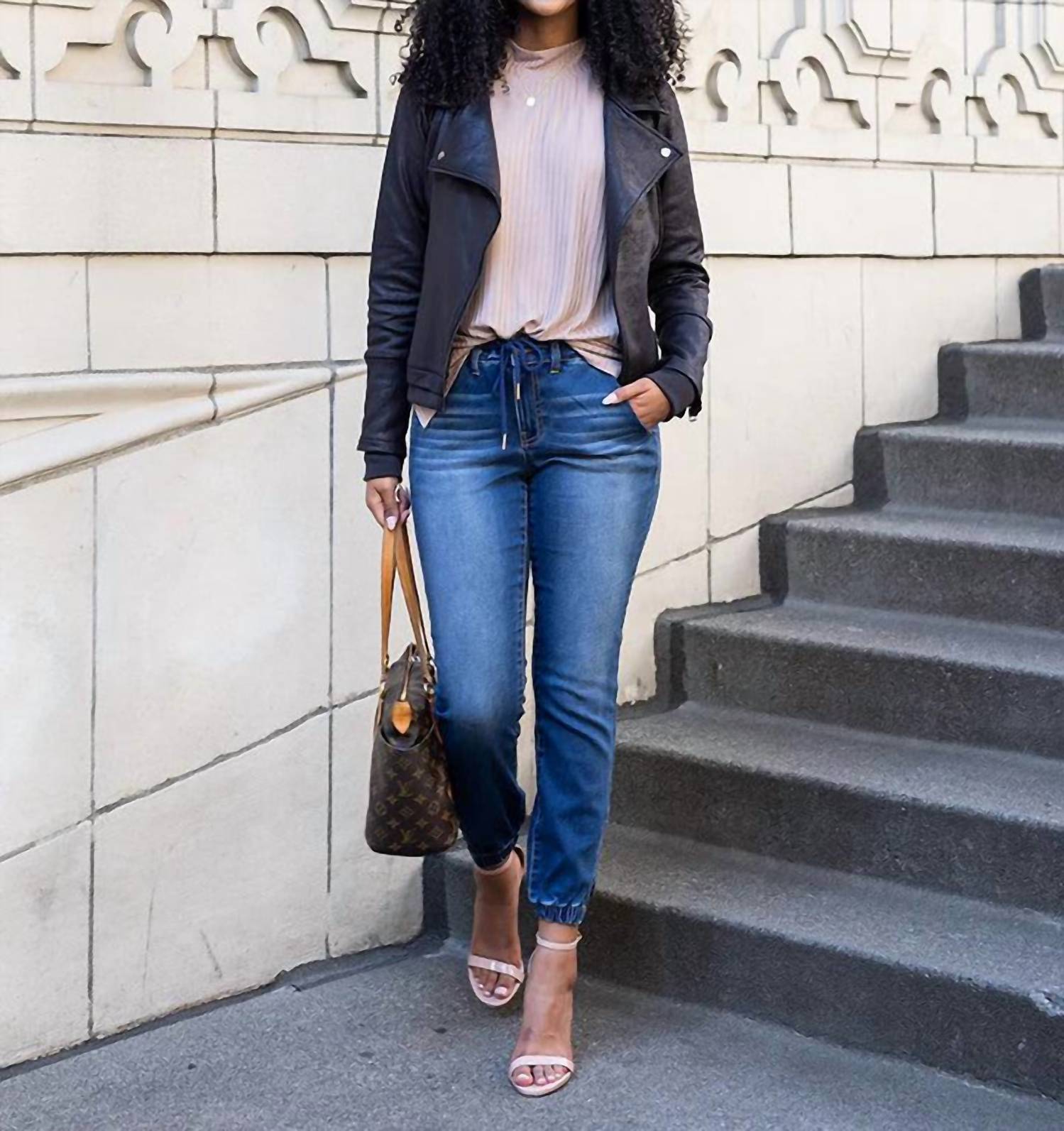 Grace and Lace Women's Denim Joggers in washed indigo - women's pants - alternate view