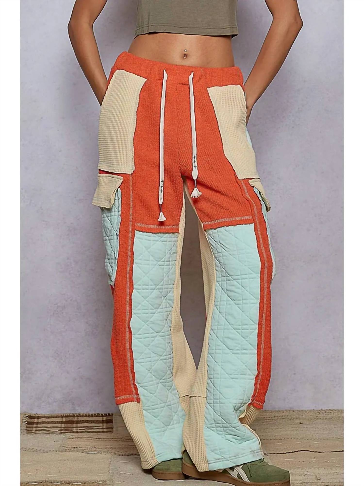 Pol - Quilted contrast casual solid knit pant