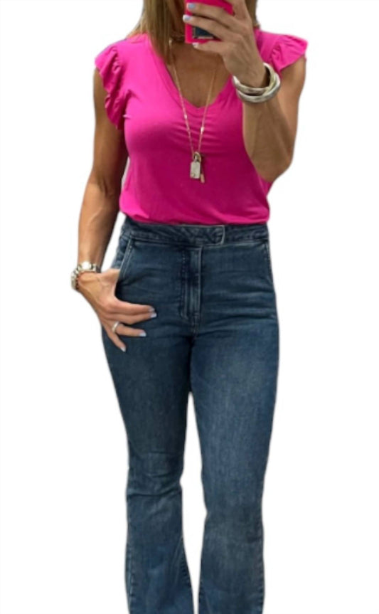 Atm - Daria V Neck Ruffle Sleeveless Top