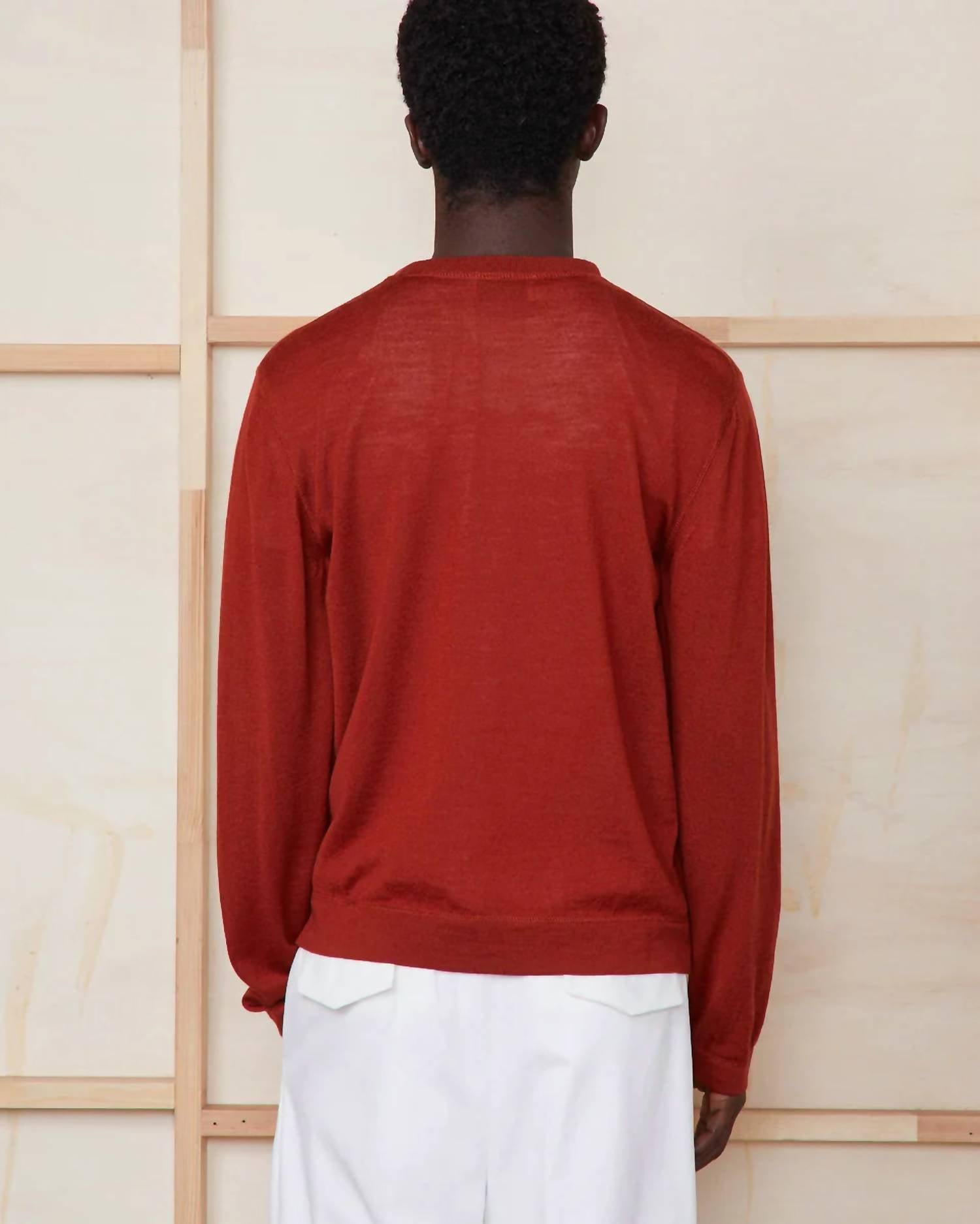 Officine Générale Nemo Italian Merino Wool Sweater in maple red - men's sweater - alternate view