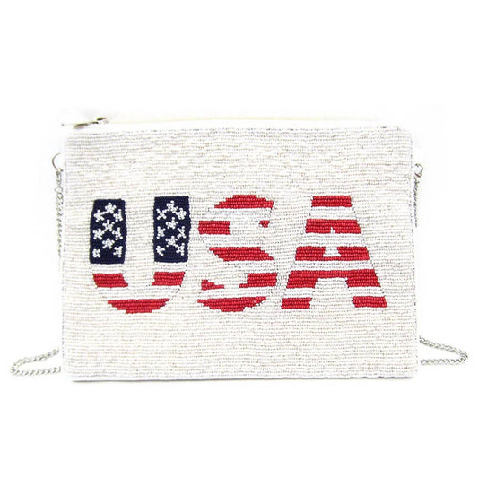 Fashion City - Usa Flag Seed Beaded Clutch Crossbody Bag