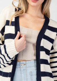 Ee:Some - Simple In Stripes Cropped Cardigan