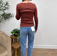 Mikarose Scallop Long Sleeve Sweater in cocoa bean - women's sweater - view 6