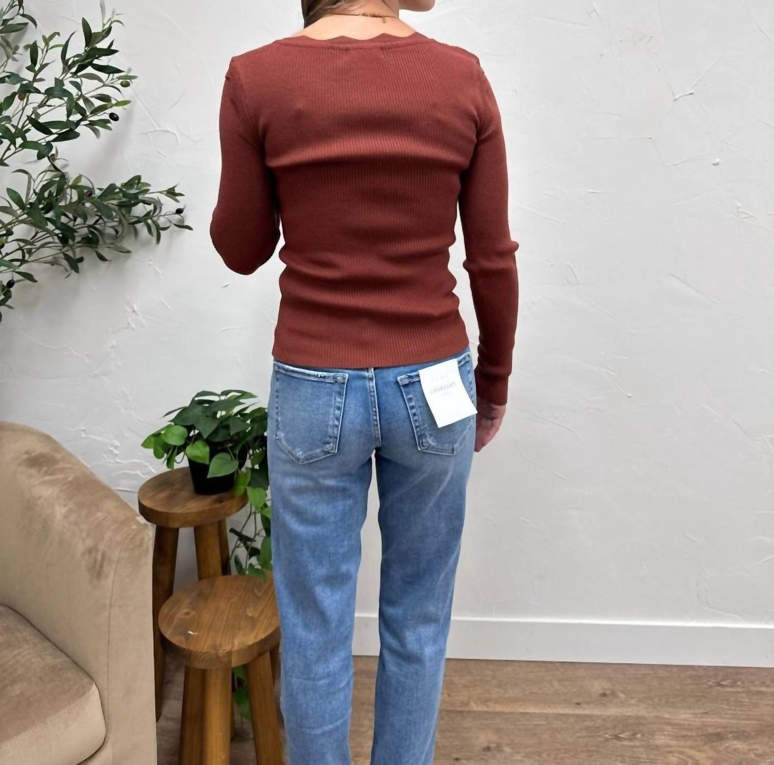 Mikarose Scallop Long Sleeve Sweater in cocoa bean - women's sweater - view 6