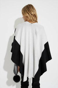 Joseph Ribkoff - Tamara Two-tone Poncho With Faux Fur Pom Poms