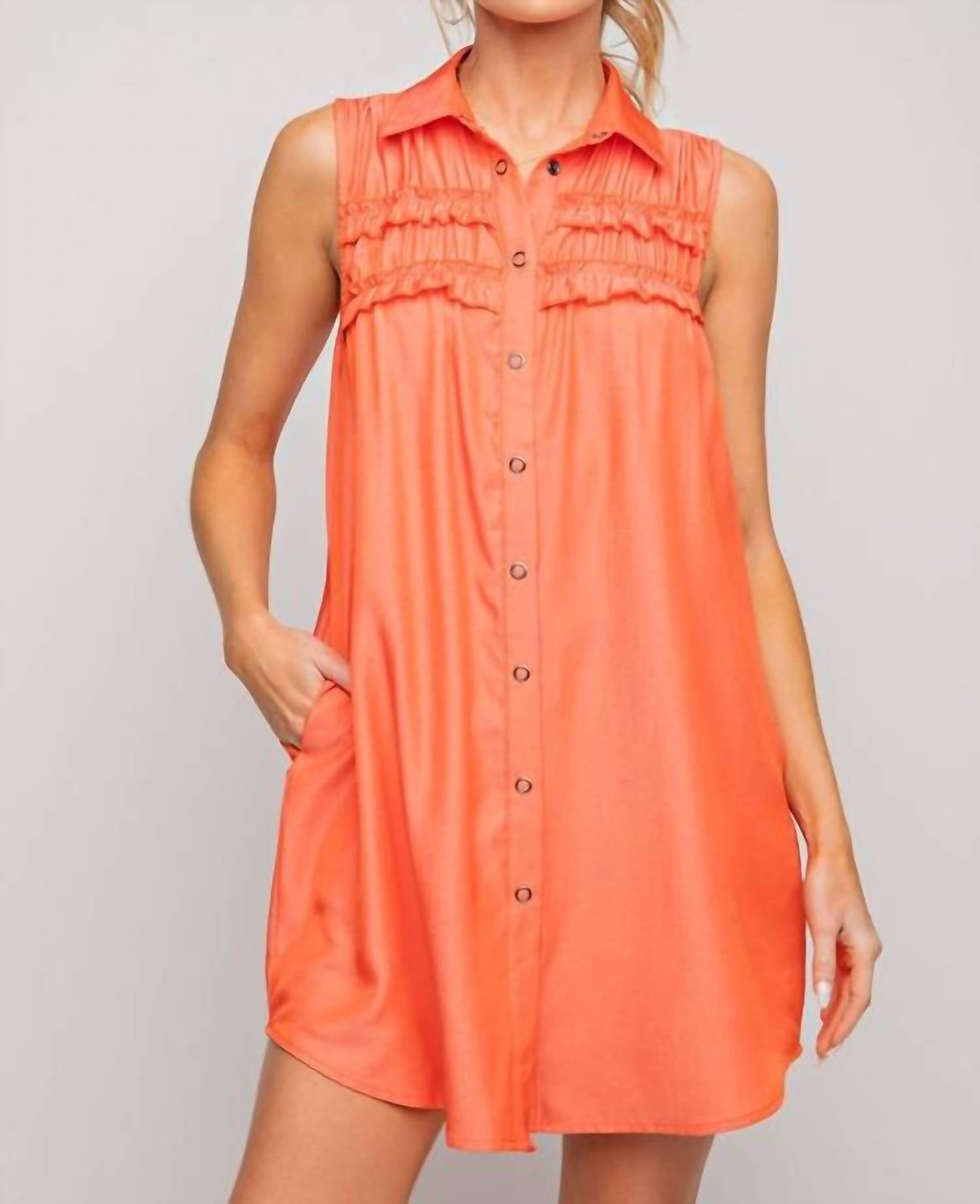 Easel Silky Challis Sleeveless Collared Dress - Plus in orange - women's dress