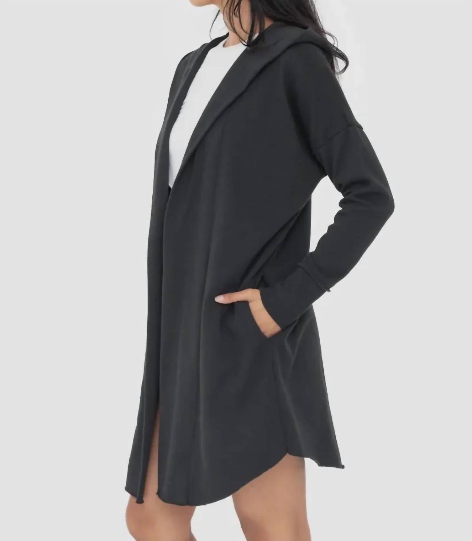 Mono B - Open Front Hooded Sweatshirt Cardigan