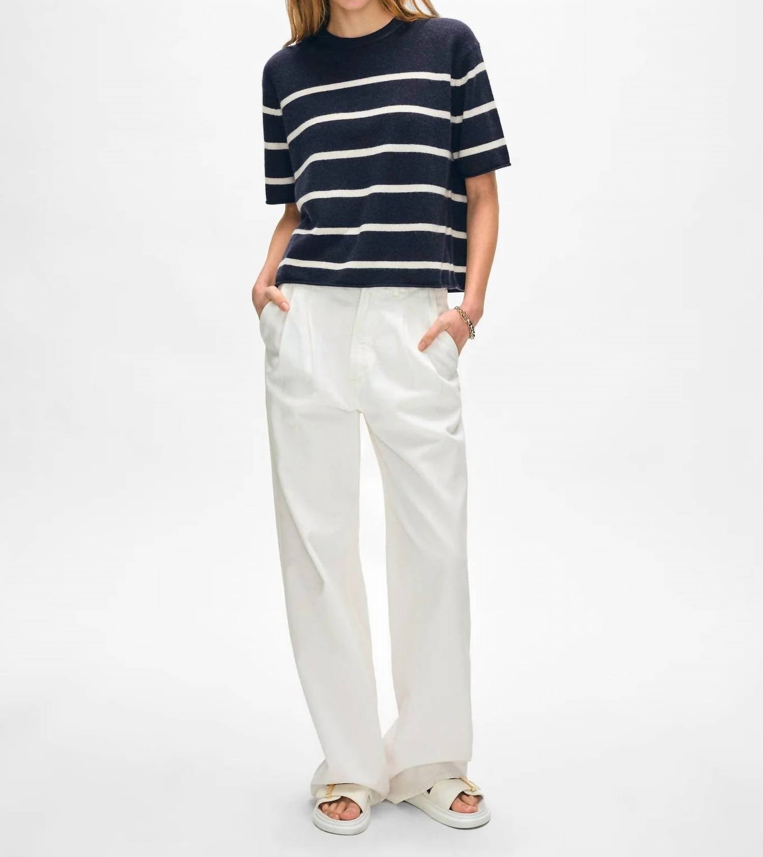 White + Warren - Cashmere Roll Trim T-shirt