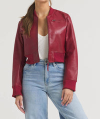 jakett Collins Stonewash Leather Jacket in red - women's jacket